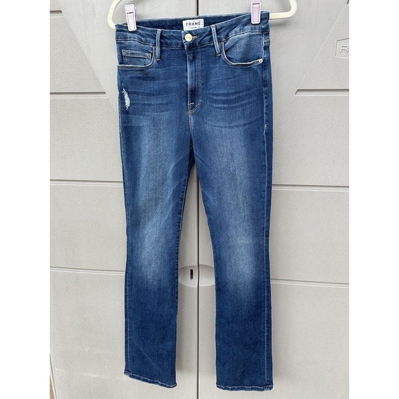 Frame Womens Le Mini Boot Denim Jeans Blondie Medium Wash Distress Boot Cut 31 - Picture 8 of 16